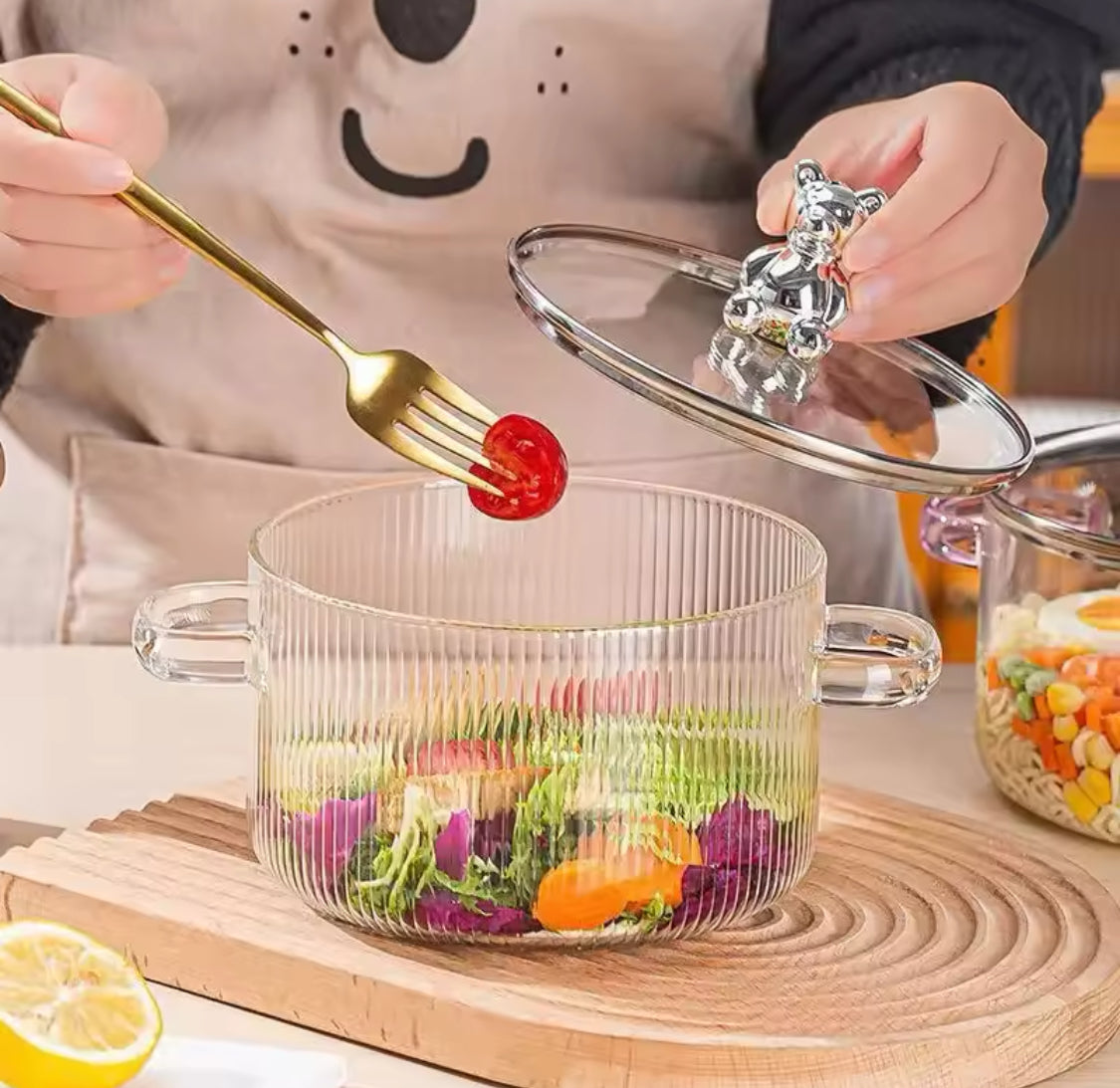 Bear Glass Cooking Pot, Large Capacity High Borosilicate Glass Clear Cooking Pot, Heat Resistant Sauce Pan Bear Glass Cooking Pot, Large Capacity High Borosilicate Glass Clear Cooking Pot, Heat Resistant Sauce Pan